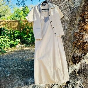 Vtg.2 Pc.set Excitation Khaki tan maxi dress and matching top.100% cotton Size L